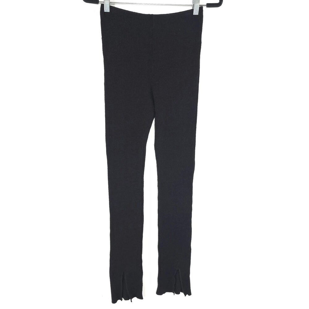 ARE YOU AM I Women's Leggings Pants Black SMALL Wool Split Hem USA MADE